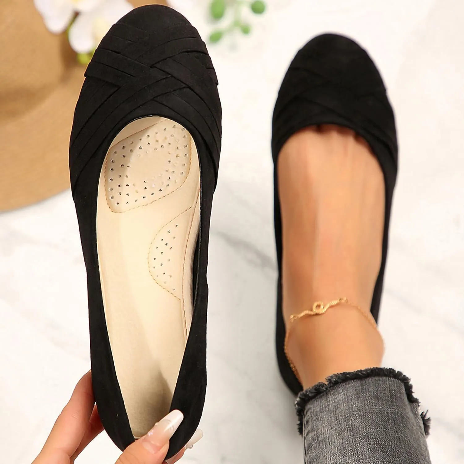 Women's Ballet Flats Shoes, Round Toe Comfort Light Weight Slip-On Dress Shoes
