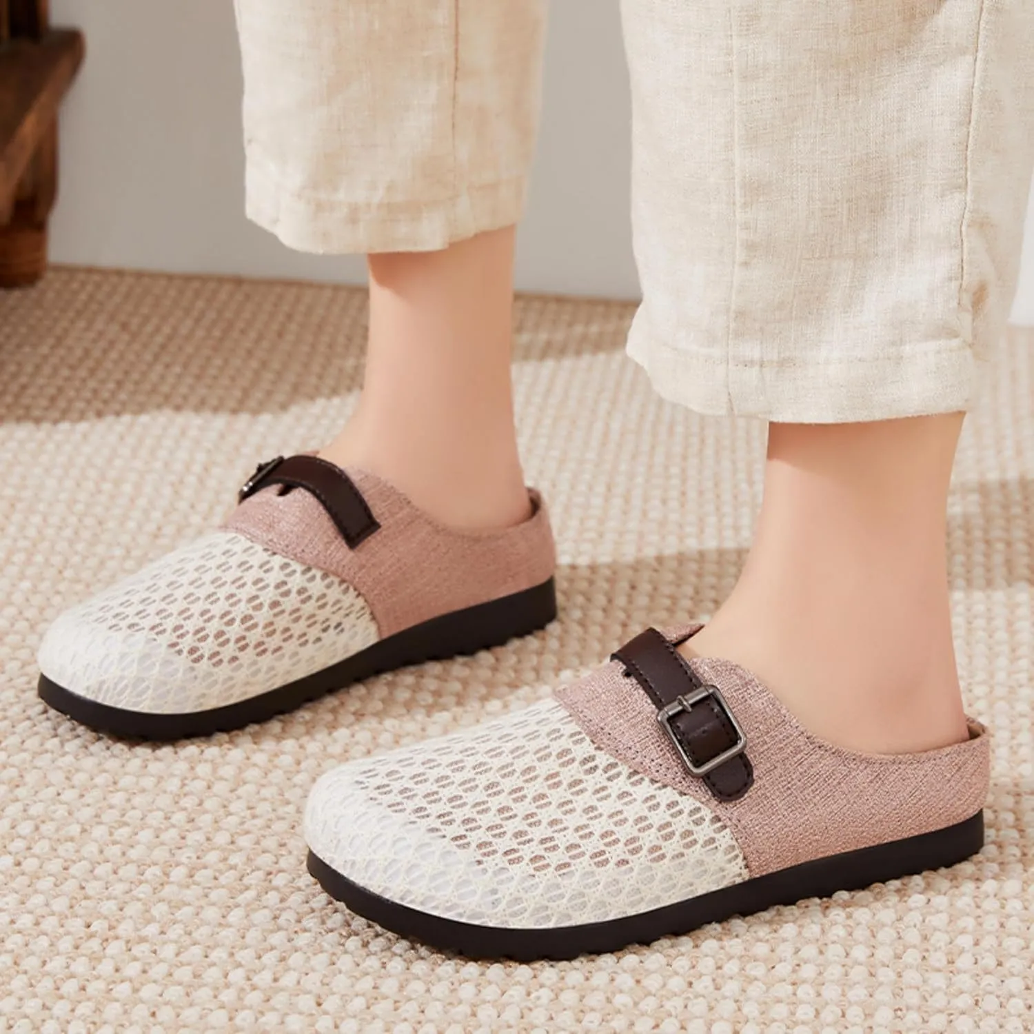 Women's Bohemian Slide Sandals - Lightweight Cotton Linen Woven Flat Shoes for Home, Beach, and Outdoor Use