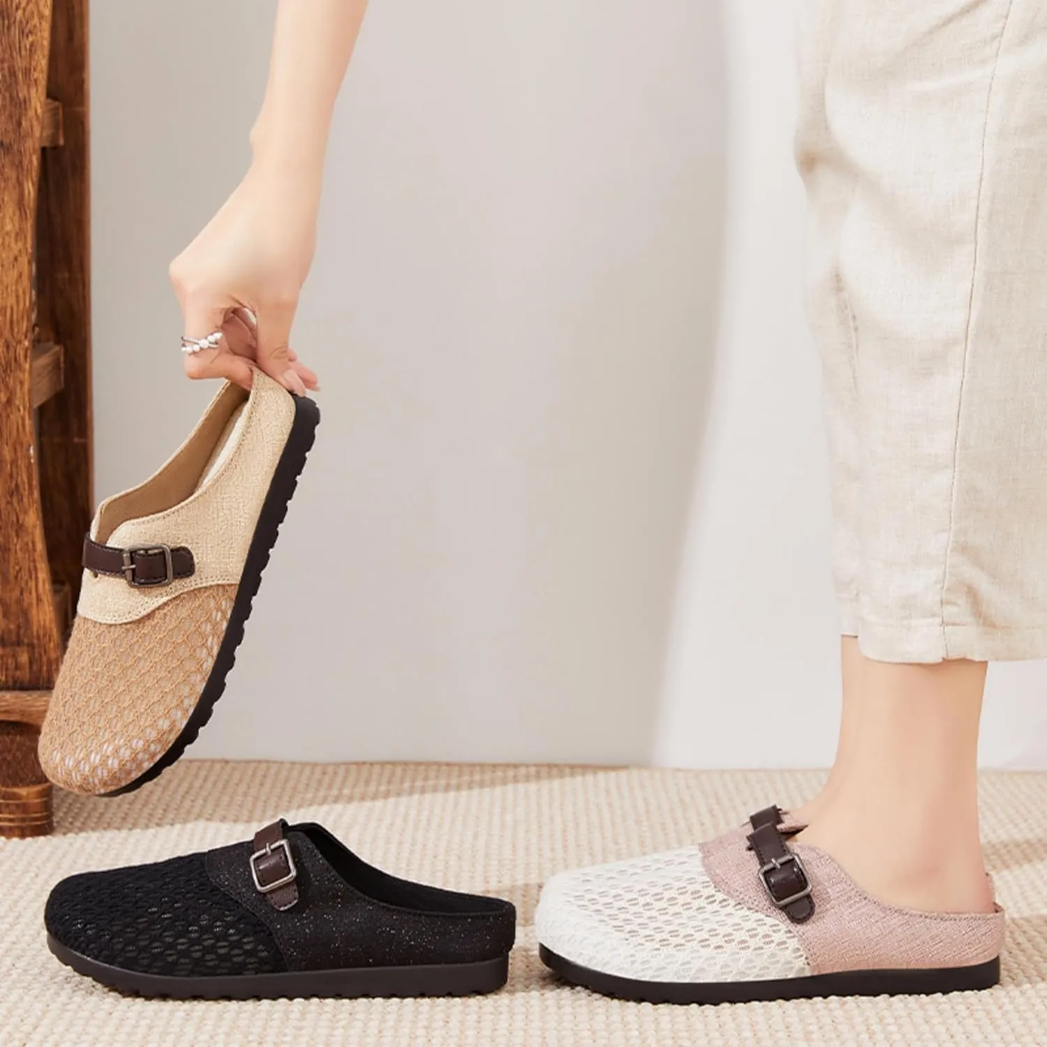 Women's Bohemian Slide Sandals - Lightweight Cotton Linen Woven Flat Shoes for Home, Beach, and Outdoor Use