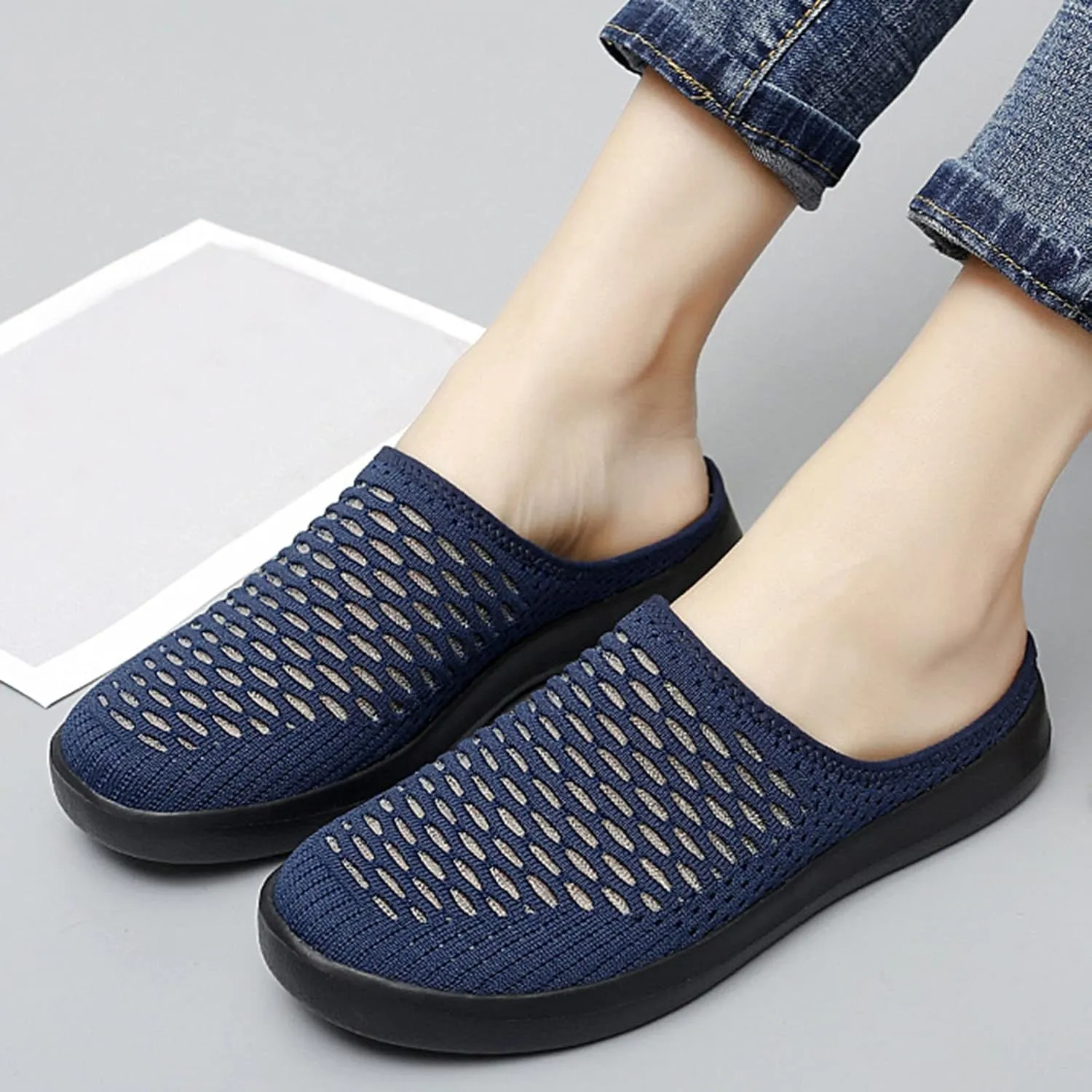 Women's Breathable Walking Mules Shoes - Lightweight Garden Clogs Casual Mesh Sneakers Open Back Slip-on House Shoes