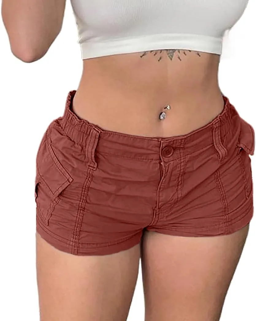 Womens Cargo Shorts Elastic Shorts Y2k E-Girl Slim Fit Cargo Shorts for Harajuku Streetwear