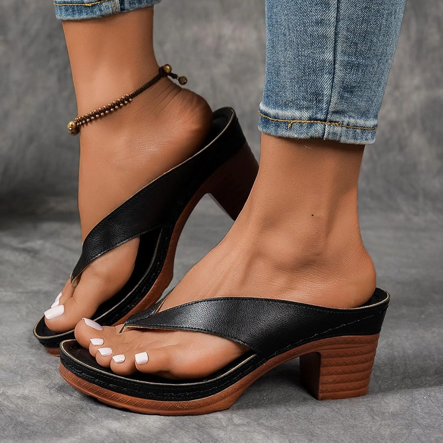 Women's Chunky Block Mid Heels Flip Flops 2025 Open Toe Block Dress Bridal Party Wedding Shoes Summer Casual Slip On Non Slip Breathable Comfortable Slingback Footwear