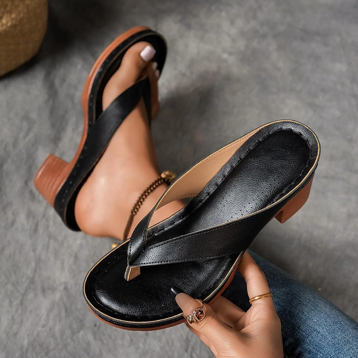 Women's Chunky Block Mid Heels Flip Flops 2025 Open Toe Block Dress Bridal Party Wedding Shoes Summer Casual Slip On Non Slip Breathable Comfortable Slingback Footwear