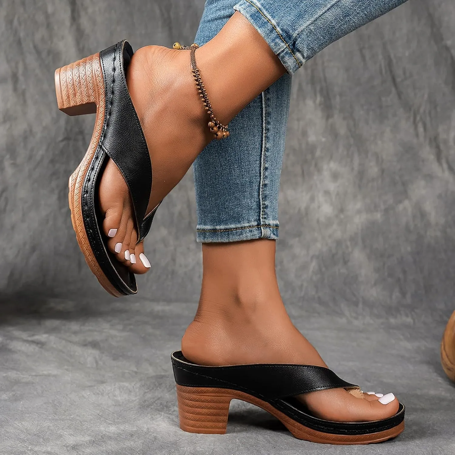 Women's Chunky Block Mid Heels Flip Flops 2025 Open Toe Block Dress Bridal Party Wedding Shoes Summer Casual Slip On Non Slip Breathable Comfortable Slingback Footwear
