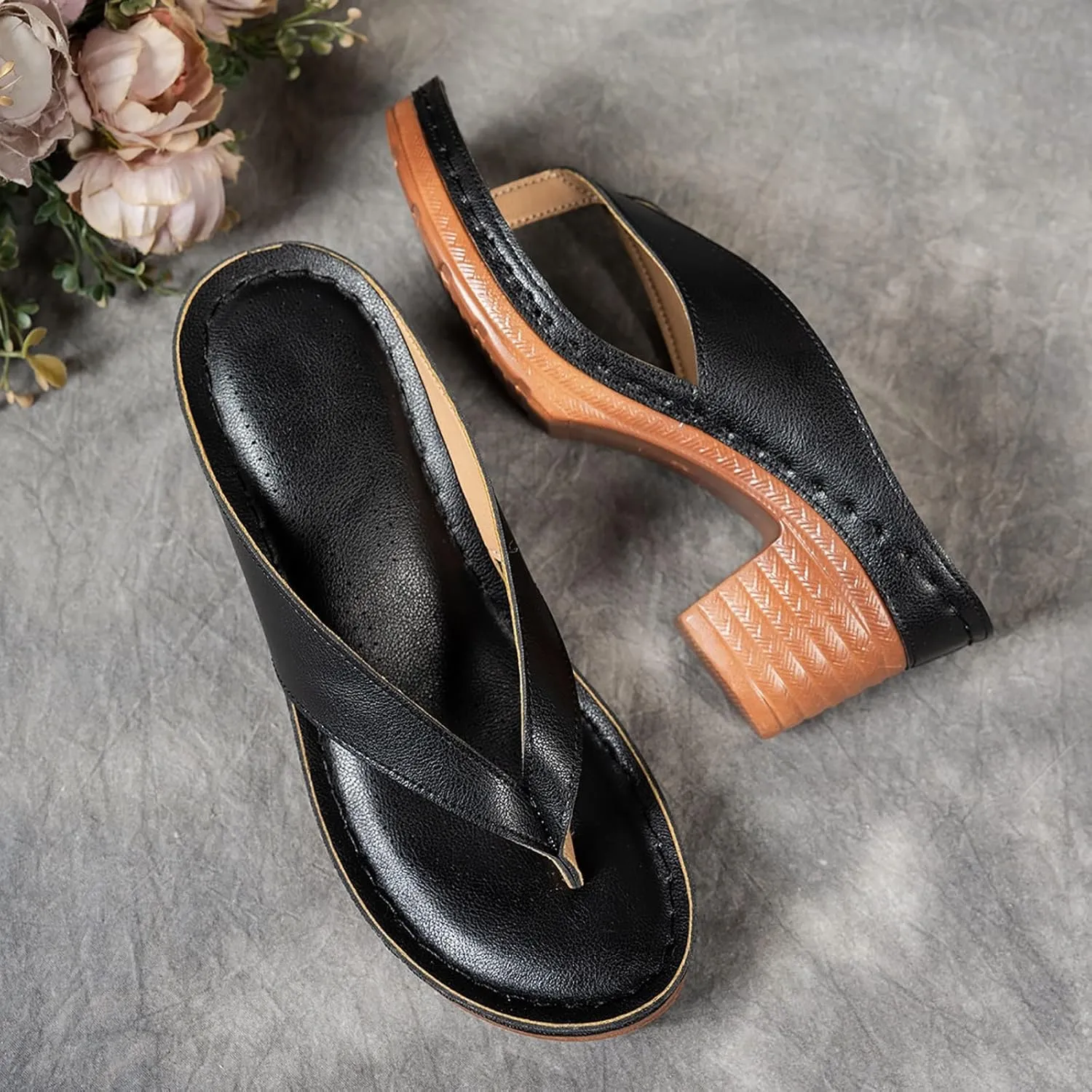 Women's Chunky Block Mid Heels Flip Flops 2025 Open Toe Block Dress Bridal Party Wedding Shoes Summer Casual Slip On Non Slip Breathable Comfortable Slingback Footwear
