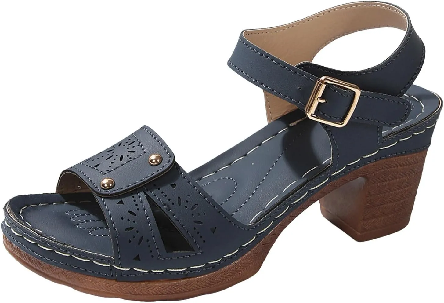 Women's Chunky Block Mid Heels Sandals Low for Women Open Toe Ankle Strap Heel Classic Platform Summer Wedding Party Dress Straps Hollow Out Comfortable Sandal Adjustable Walking Shoes Daily Wear