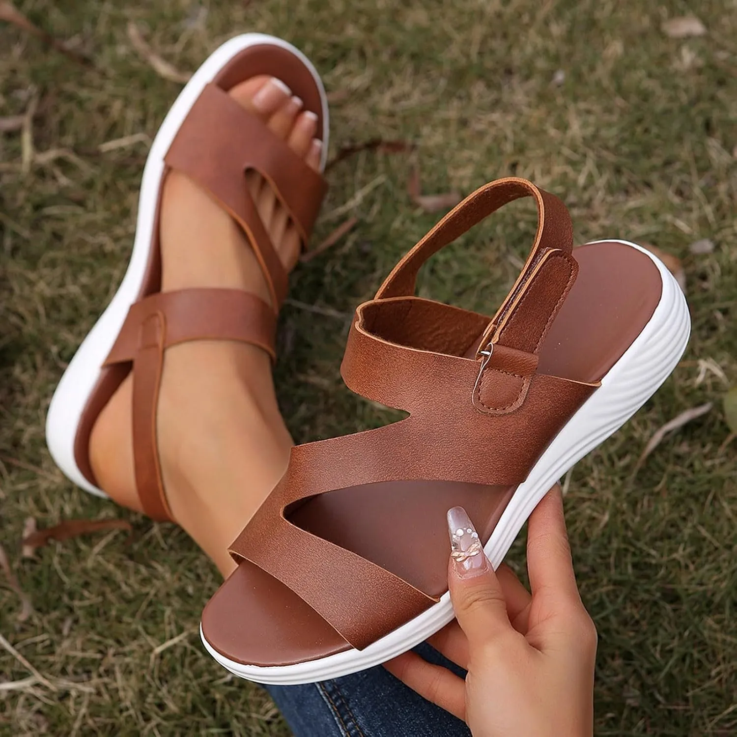 Womens Comfortable Walking Sandals Fashion Sport Slingback Ankle Strap Flats Lightweight Summer Outdoor Hiking Shoes