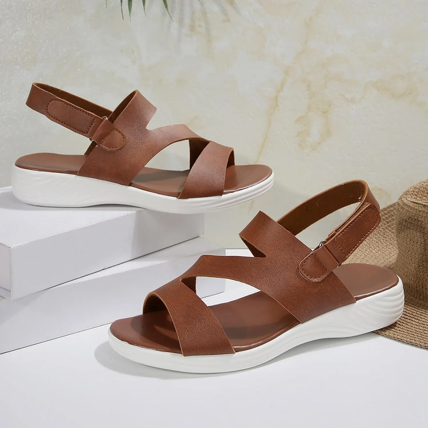Womens Comfortable Walking Sandals Fashion Sport Slingback Ankle Strap Flats Lightweight Summer Outdoor Hiking Shoes