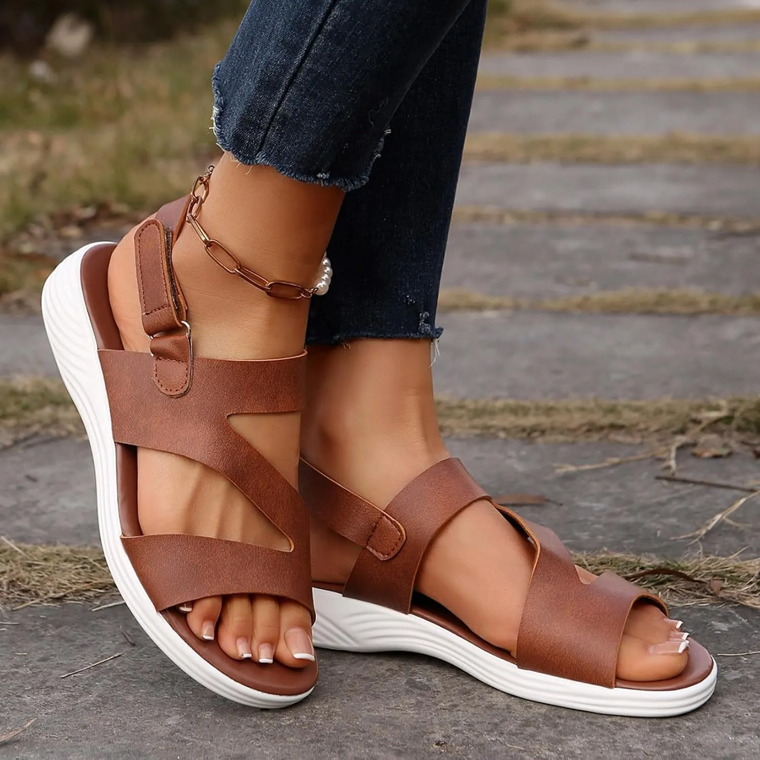 Womens Comfortable Walking Sandals Fashion Sport Slingback Ankle Strap Flats Lightweight Summer Outdoor Hiking Shoes