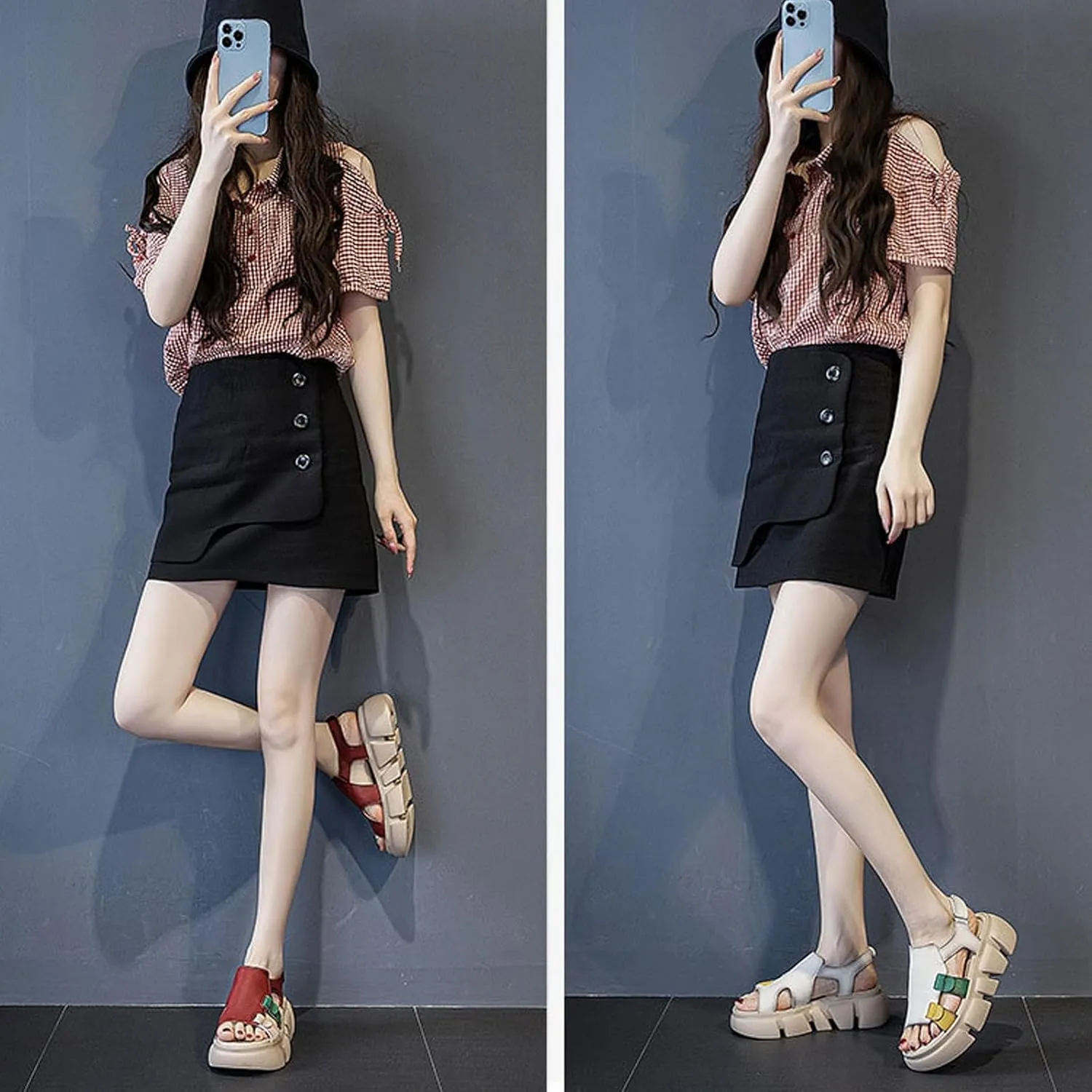 Women's Cowhide Platform Lug Sole Gladiator Sandals Fish Mouth Open Toe Ankle Strap Flatform Sandals Summer Non-Slip Breathable Beach Walking Sandals