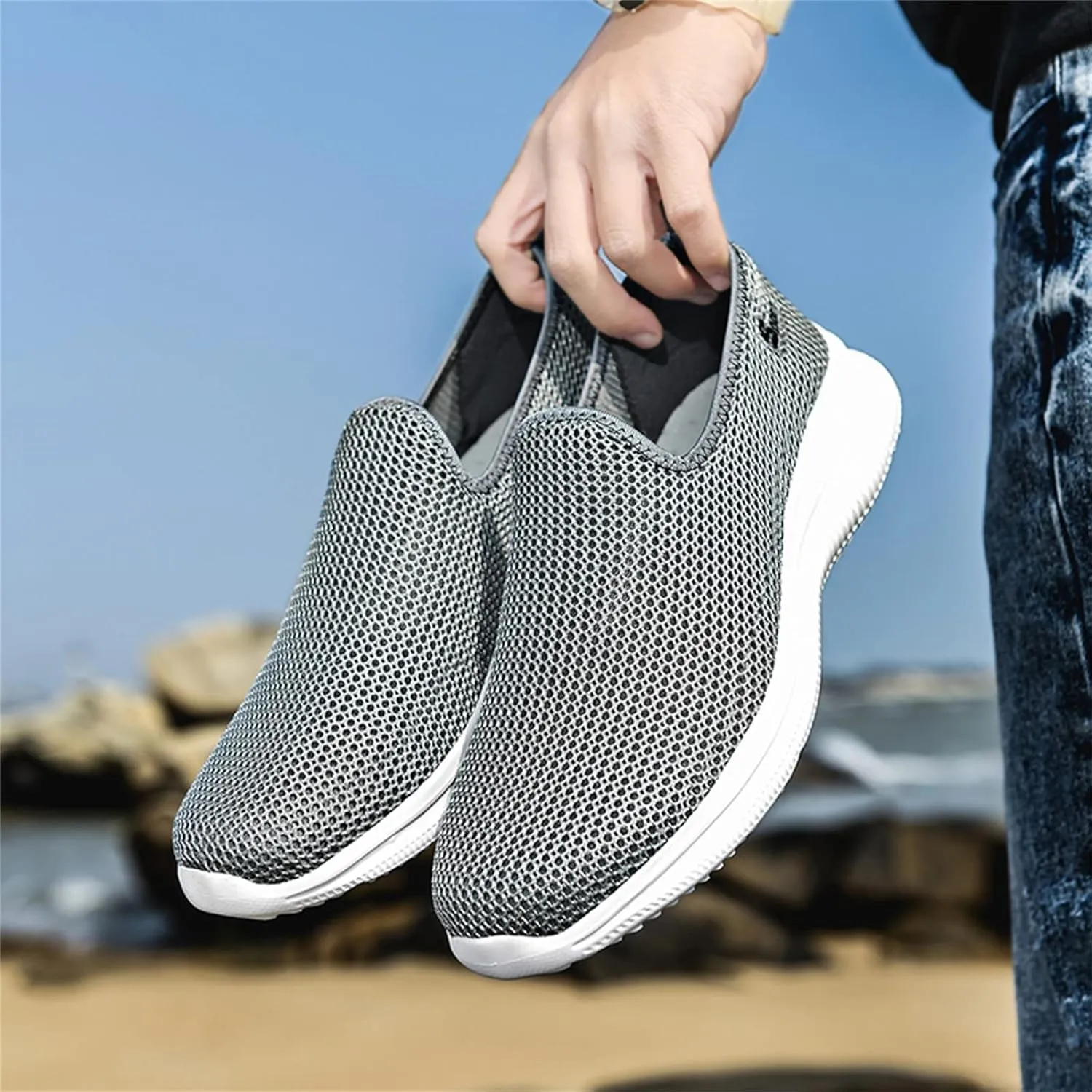 Women's Fashion Sneaker Mesh Slip On Black Non Slip Shoes for Women Comfortable Trail Running Shoes Women Loafer Slides White Women Sneakers