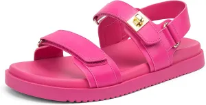 Women's Flat Sandals Adjustable Double Strap Slide Sandals Open Toe Slip on Shoes Resistant Leather Footbed Comfort Sandals Dressy for Summer Beach Vacation