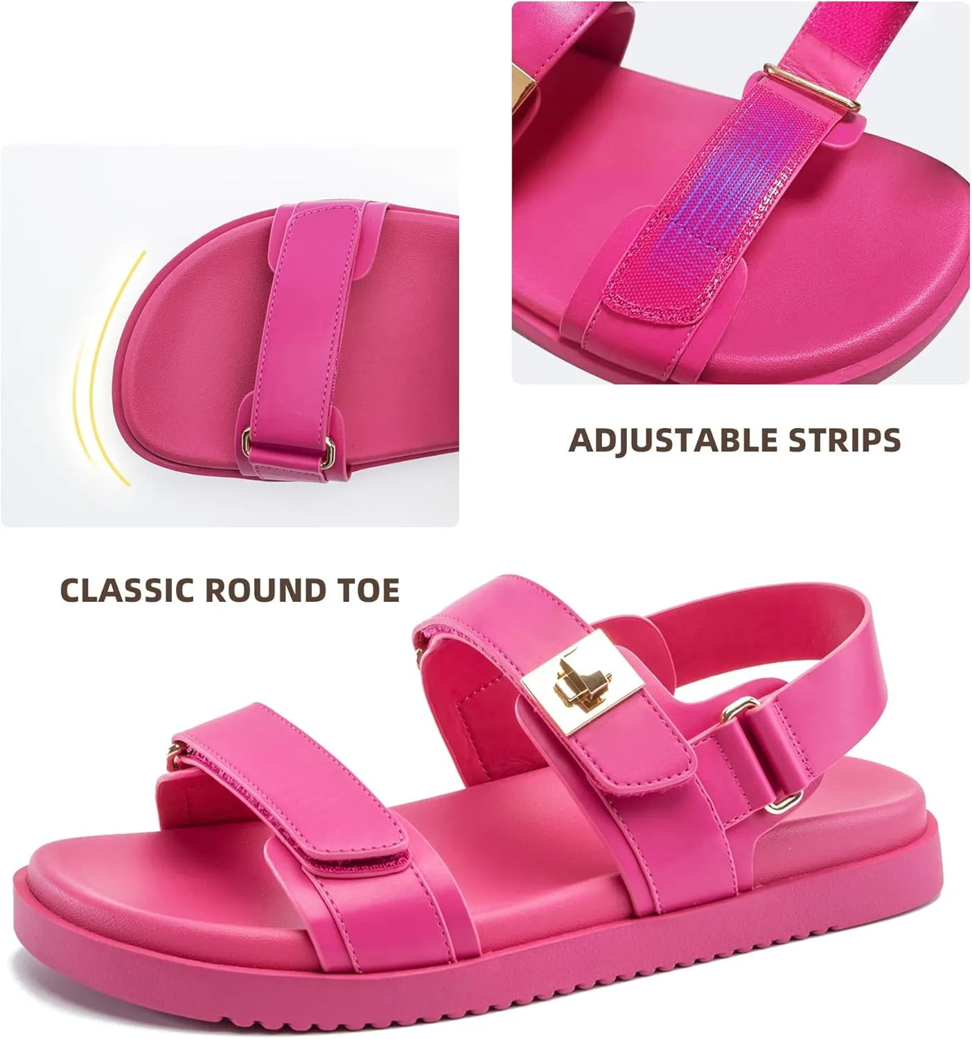 Women's Flat Sandals Adjustable Double Strap Slide Sandals Open Toe Slip on Shoes Resistant Leather Footbed Comfort Sandals Dressy for Summer Beach Vacation