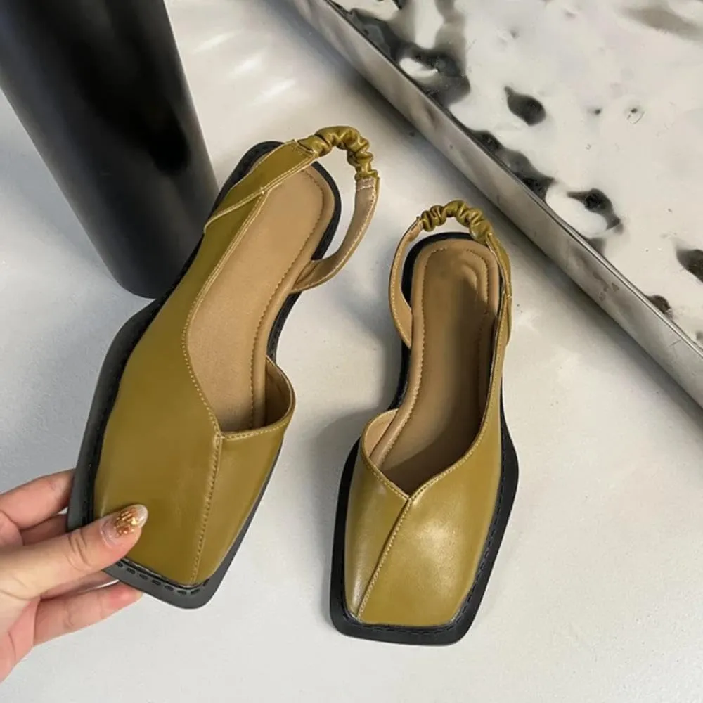Women's Flats Shoes Square Toe Slingback Flats Adjustable Strap Flats Sandals Slip on Casual Flats Shoes Leather Dress Shoes for Wedding