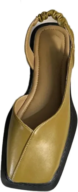 Women's Flats Shoes Square Toe Slingback Flats Adjustable Strap Flats Sandals Slip on Casual Flats Shoes Leather Dress Shoes for Wedding