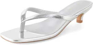 Women’s Flip-Flops Kitten Heels Thong Sandals For Women Square Toe Slip On Fashion Summer Dress Sandals