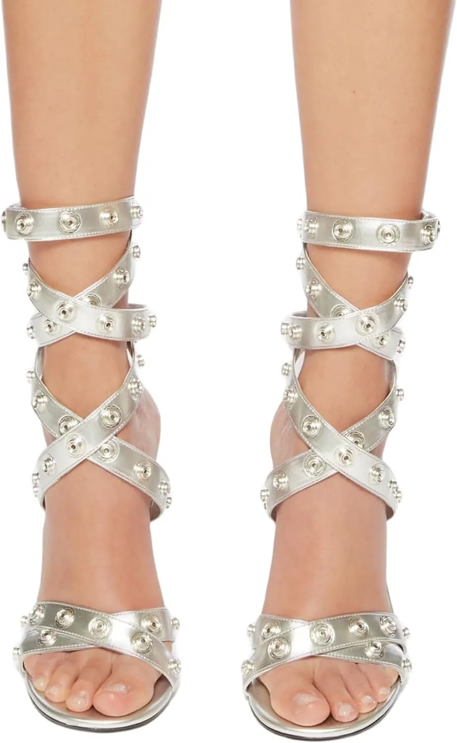Women's Heeled Sandals Open Toe Wrap Around High Heels Strappy Cross Patchwork Leather Buckle Sandals Comfortable Party Dress Shoes