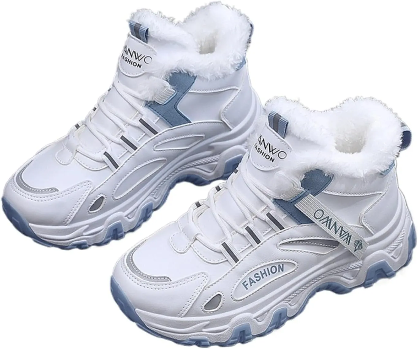 Women's High-Top Casual Sneakers 2025 Thermal Lined Leather-Look Shoes, Anti-Slip Rubber Sole Lace-Up Sneakers for Women