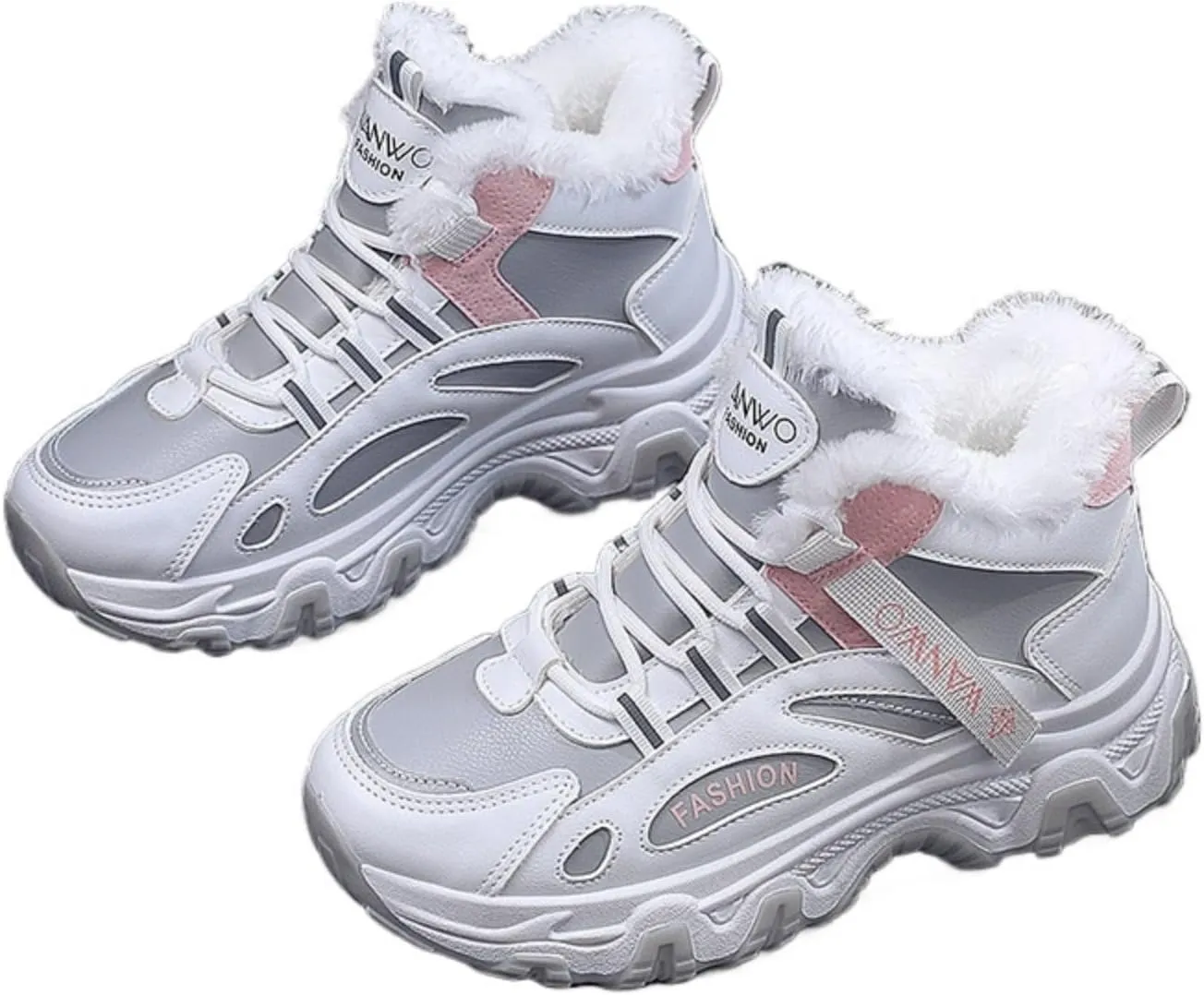 Women's High-Top Casual Sneakers 2025 Thermal Lined Leather-Look Shoes, Anti-Slip Rubber Sole Lace-Up Sneakers for Women