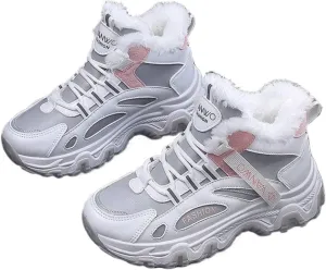 Women's High-Top Casual Sneakers 2025 Thermal Lined Leather-Look Shoes, Anti-Slip Rubber Sole Lace-Up Sneakers for Women