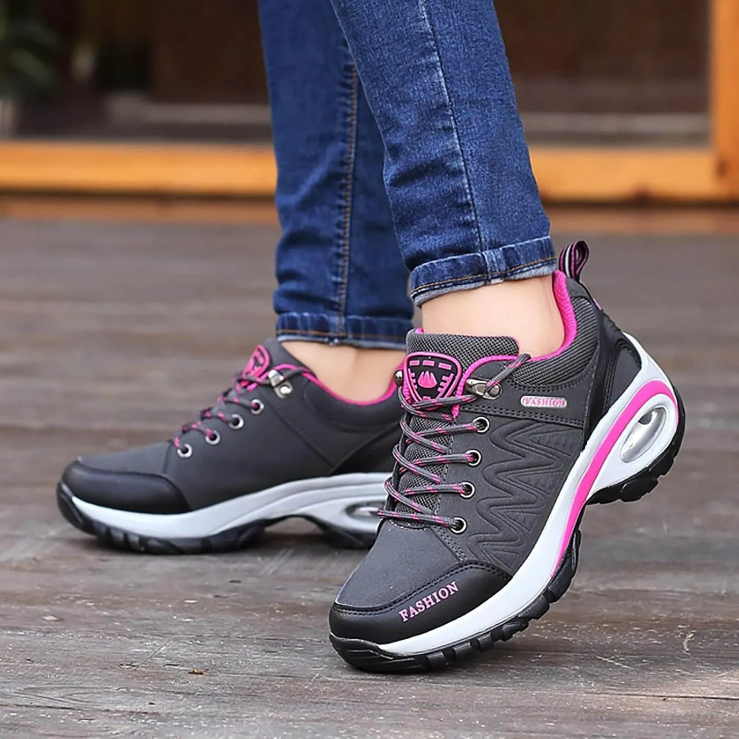 Womens Hiking Boots Orthopedic Wedge Arch Support Zipper Loafers Cloud Breathable Fahion Running Walking Causal Shoes