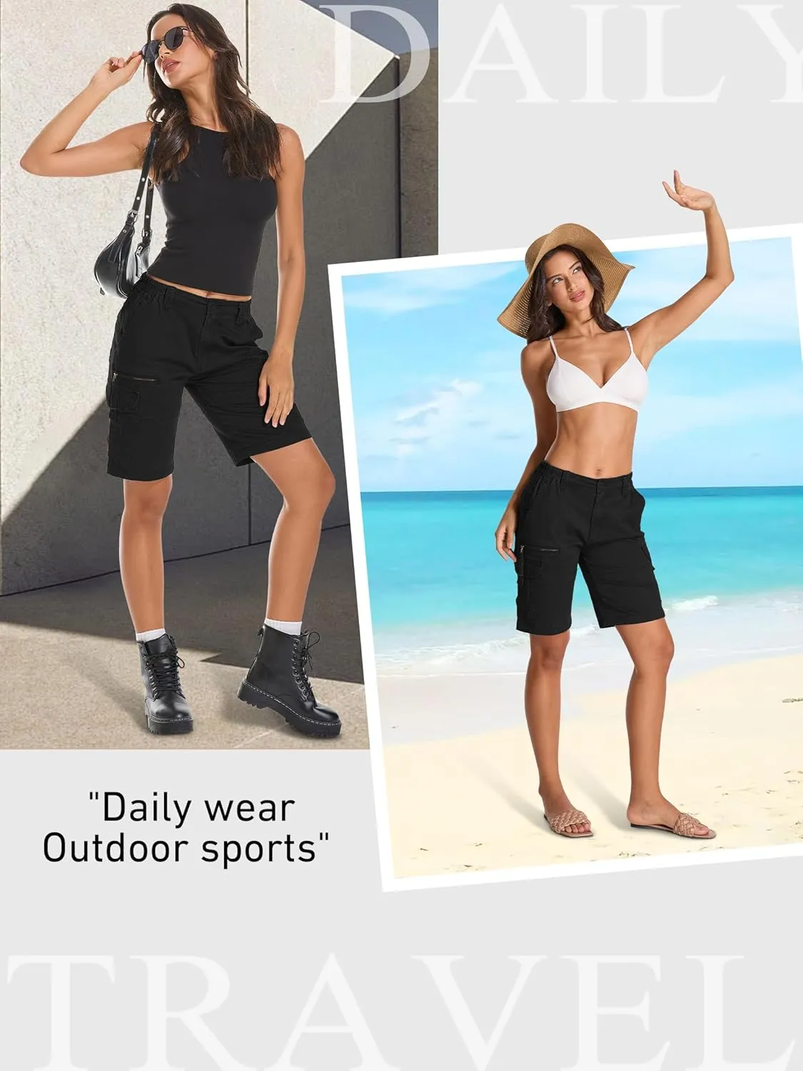 Womens Hiking Cargo Shorts Safari Cotton Lift The Buttocks Quick Dry Pants for Women Zip Pockets Outdoor Clothes