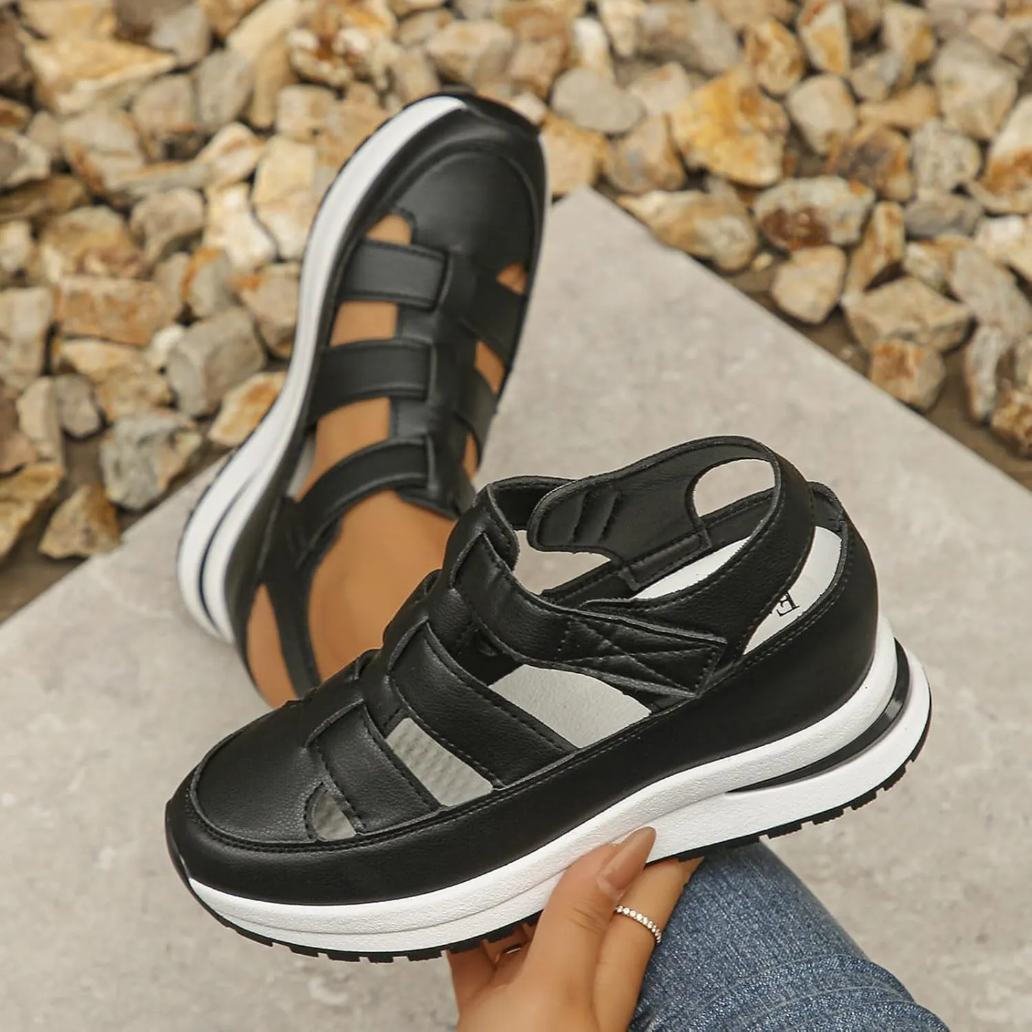 Women's Hollow Out Sandals Orthopedic Platform Wedge Sneakers Comfortable Soft Cushion Lightweight Sneakers All-Match Sport Shoes Walking Shoes for Outdoor Travel Hiking