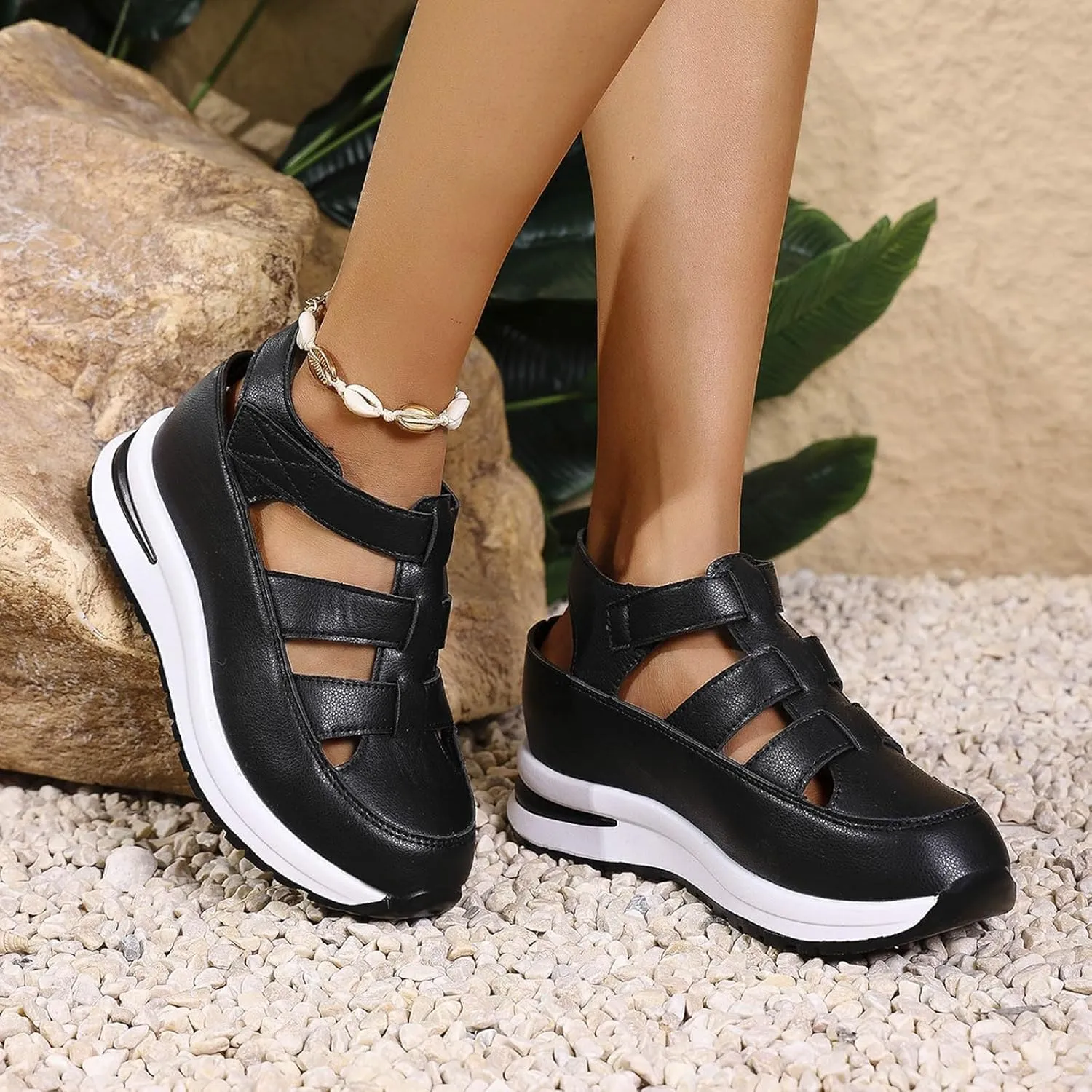 Women's Hollow Out Sandals Orthopedic Platform Wedge Sneakers Comfortable Soft Cushion Lightweight Sneakers All-Match Sport Shoes Walking Shoes for Outdoor Travel Hiking