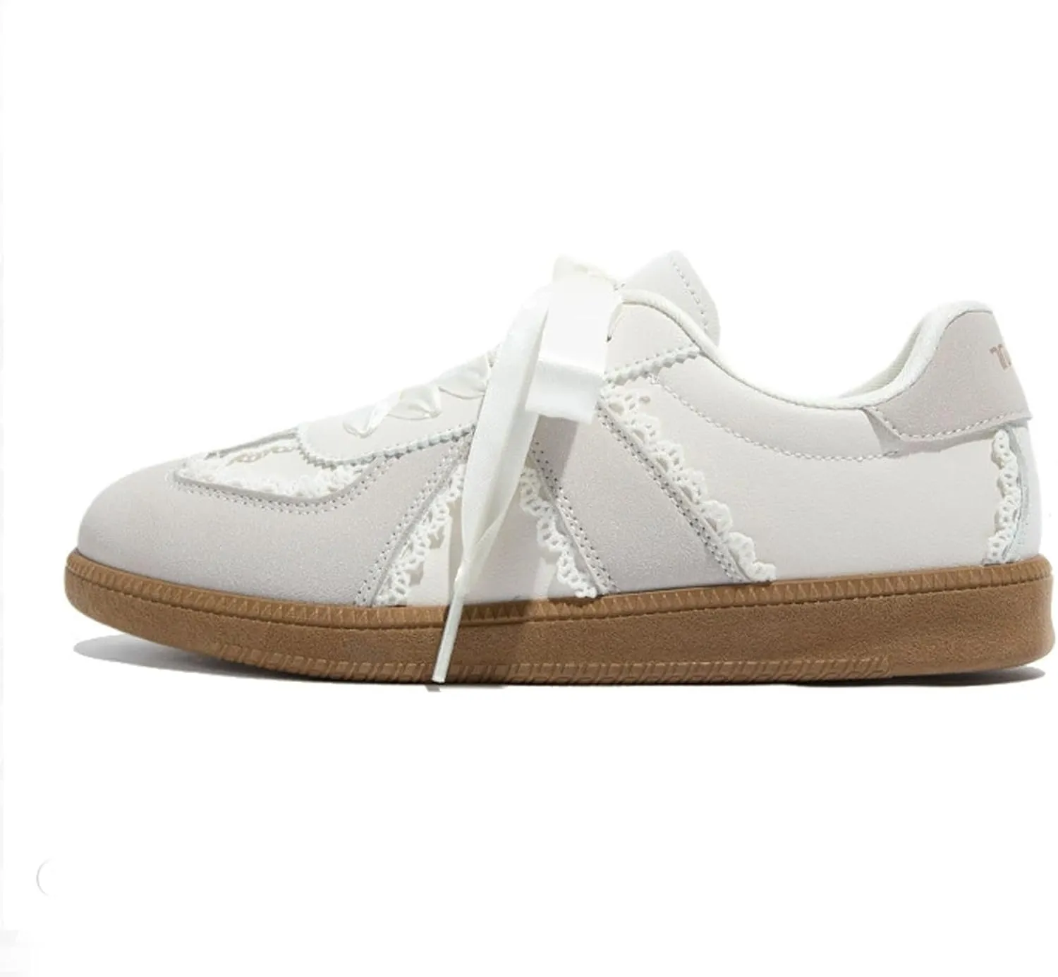 Women’s Lace Detail Casual Sneakers with Lace Border Walking Shoes Ribbon Tie Ballet Flats Shoes Y2K Retro Shoes