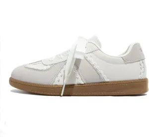 Women’s Lace Detail Casual Sneakers with Lace Border Walking Shoes Ribbon Tie Ballet Flats Shoes Y2K Retro Shoes