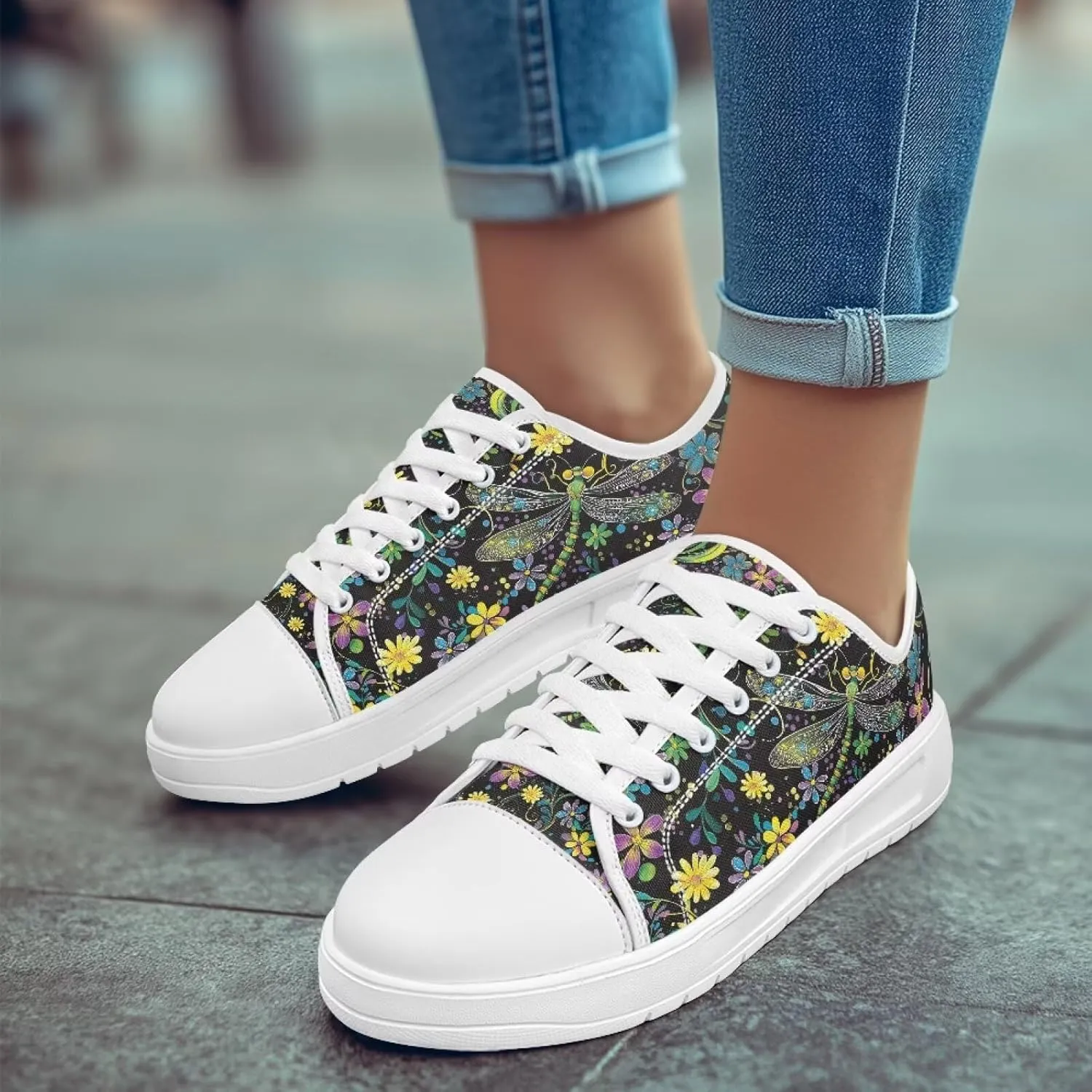 Women's Lace Up Low Top Canvas Shoes Fashion Casual Round Toe Sneakers Hands Free No Laces Barefoot Shoes US5.5-13.5