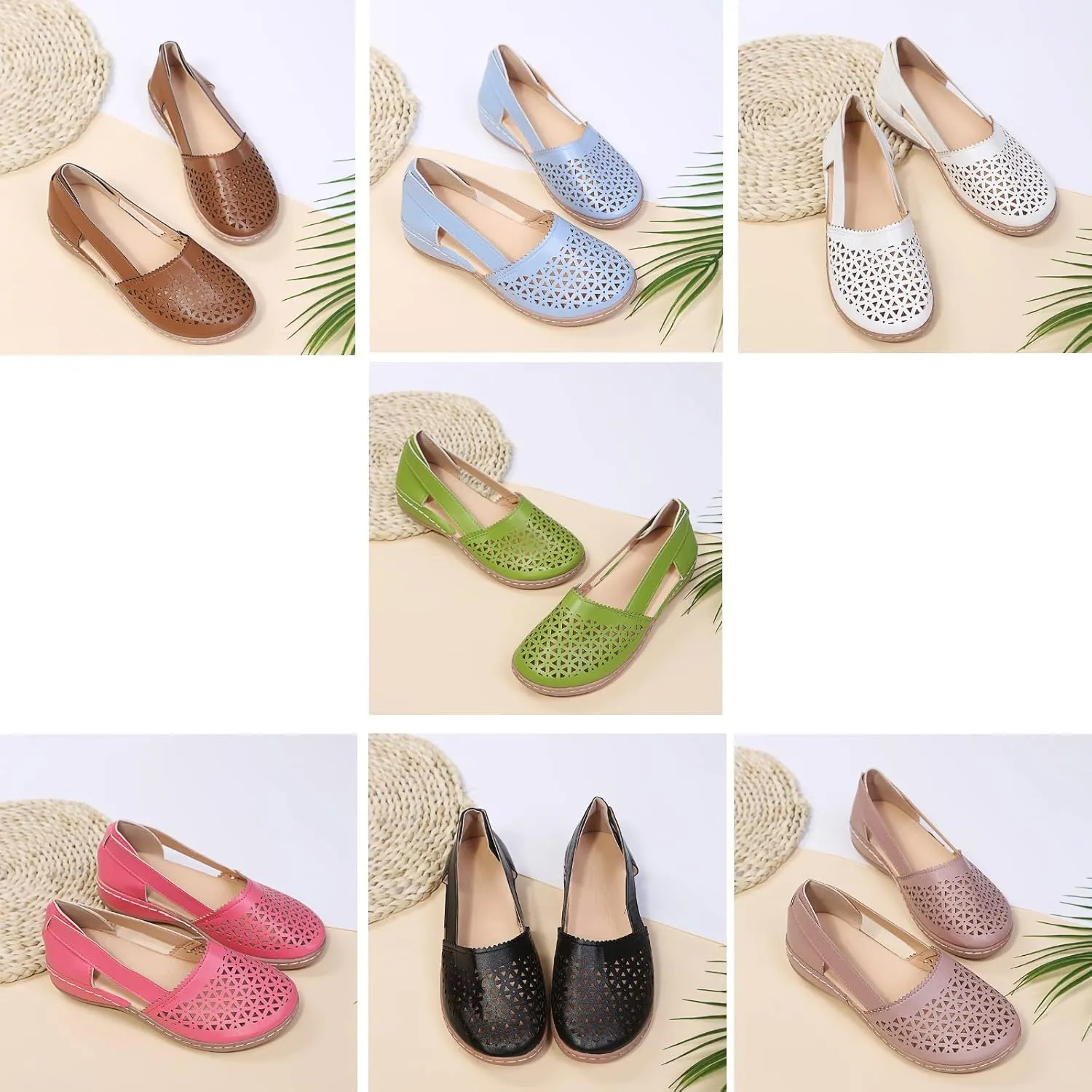 Women's Leather Baotou Hollow Wedge Sandals,Summer Round Closed Toe Low Heel Sandals,Comfortable Breathable Elastic Sandals.