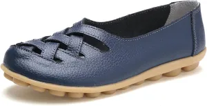 Womens Leather Loafers Summer Breathable Hollow Out Closed Toe Slip-On Sandals Casual Lightweight Soft Sole Nurse Work Walking Shoes Comfortable Casual Fisherman Sandals