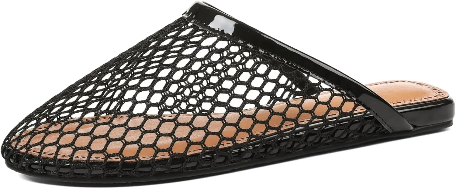 Women's Mesh Mule Flats Breathable Slip-On Summer Sandals Lightweight Flat Shoes for Casual or Indoor Wear