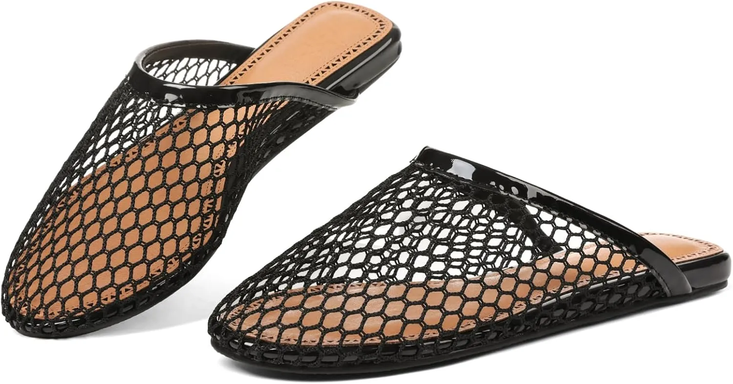 Women's Mesh Mule Flats Breathable Slip-On Summer Sandals Lightweight Flat Shoes for Casual or Indoor Wear