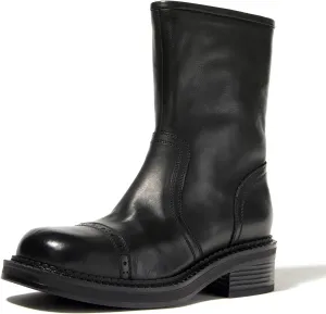 Women's Mid-Calf Cowboy Boots Western Style Zipper Boots Genuine Leather Chunky Heel Perfect for Skirts and Jeans