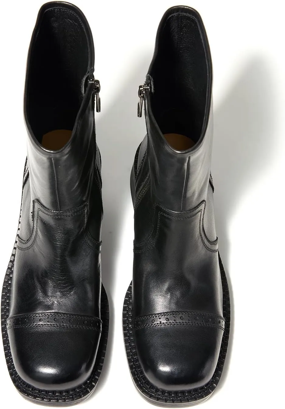 Women's Mid-Calf Cowboy Boots Western Style Zipper Boots Genuine Leather Chunky Heel Perfect for Skirts and Jeans
