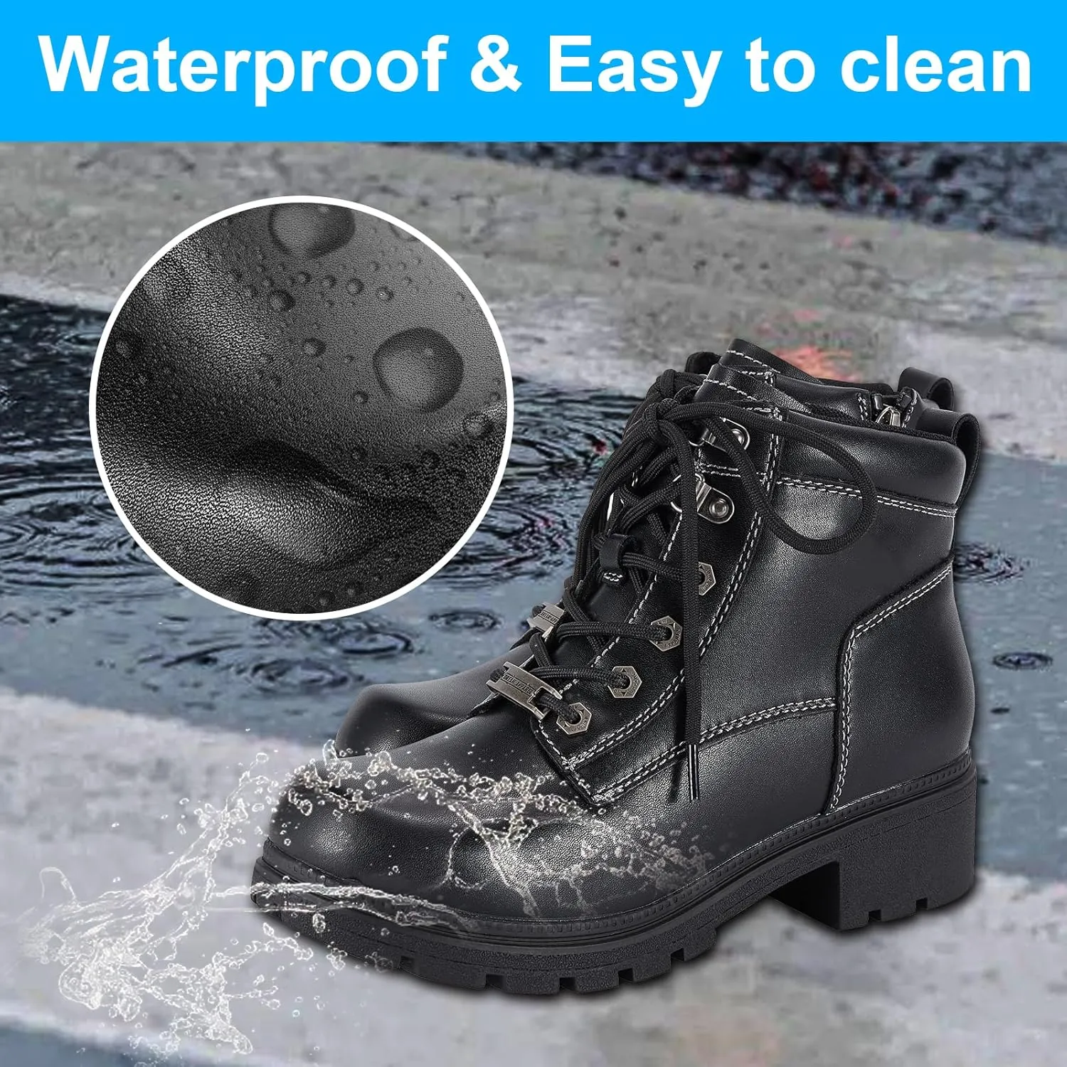 Women's Motorcycle Boot with Side Zipper Lace Up Military Combat Boots Faux Leather Ankle Booties Riding Boots Biker Boots for Women