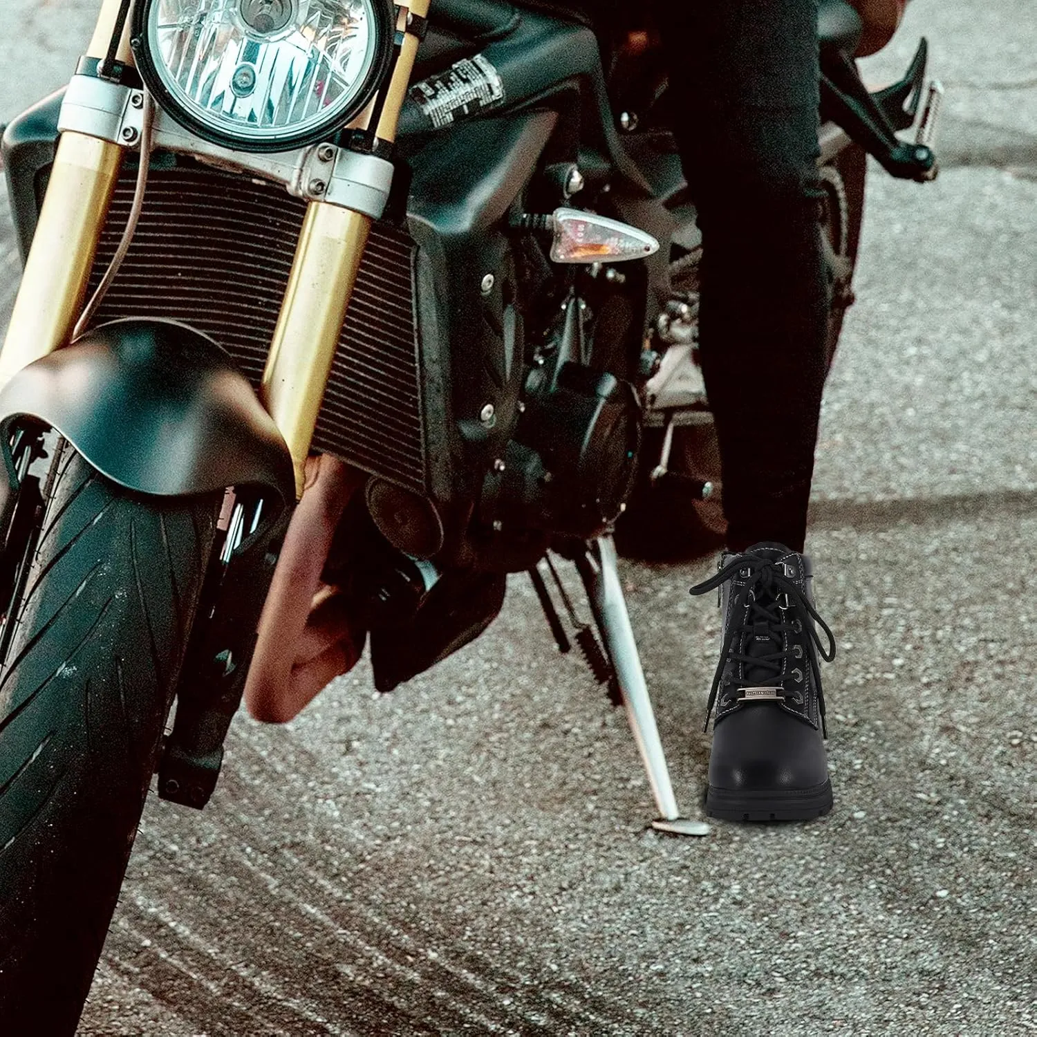 Women's Motorcycle Boot with Side Zipper Lace Up Military Combat Boots Faux Leather Ankle Booties Riding Boots Biker Boots for Women
