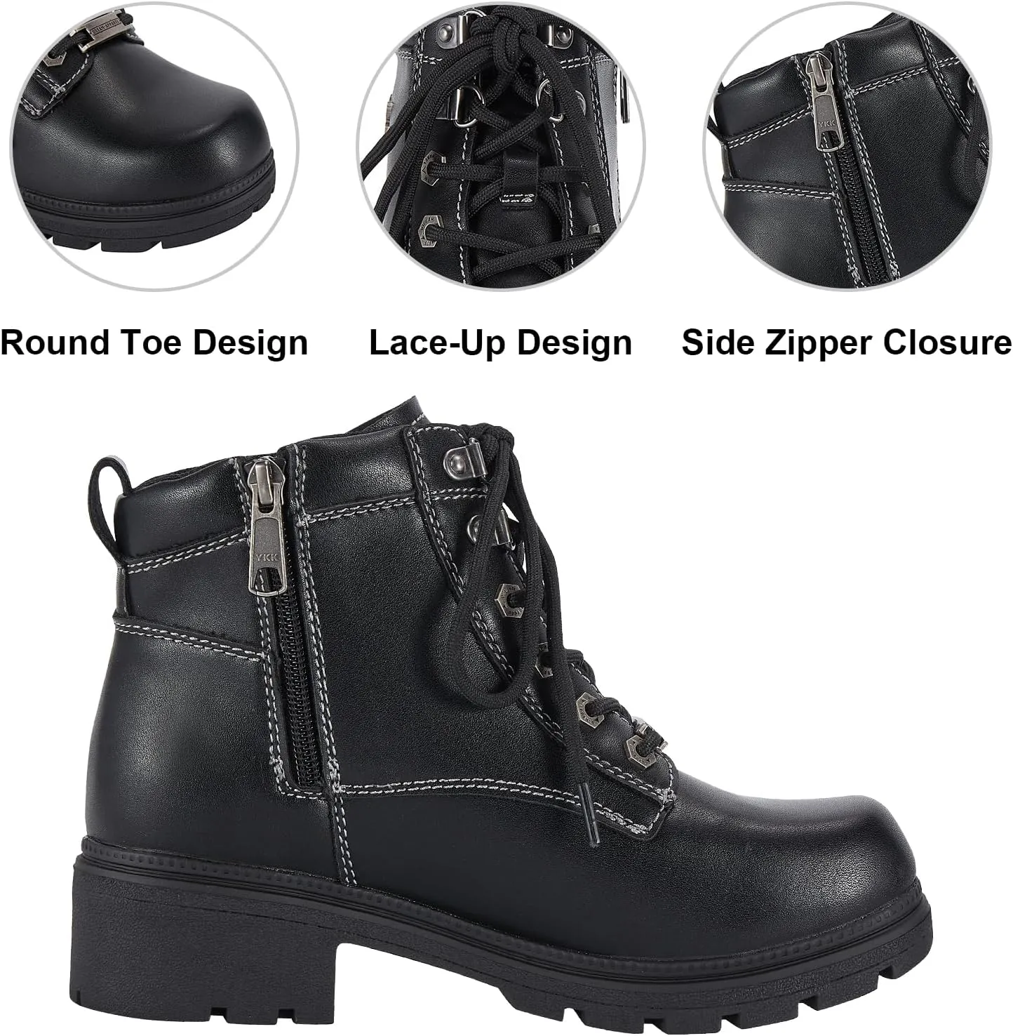 Women's Motorcycle Boot with Side Zipper Lace Up Military Combat Boots Faux Leather Ankle Booties Riding Boots Biker Boots for Women