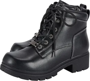 Women's Motorcycle Boot with Side Zipper Lace Up Military Combat Boots Faux Leather Ankle Booties Riding Boots Biker Boots for Women