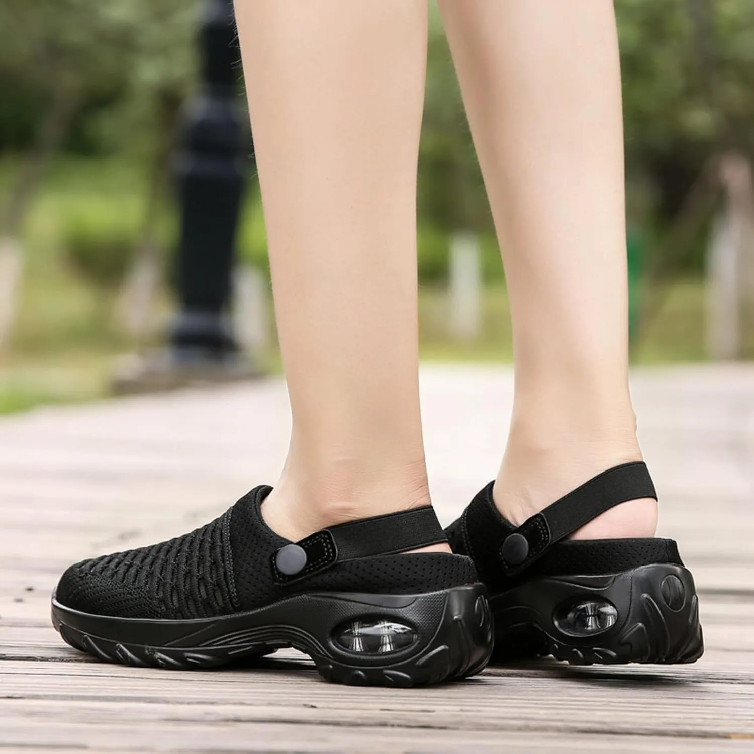 Women's Mules Clogs Shoes Breathable Mesh Wedge Walking Shoes Split Sole Platform Sneakers Sandals