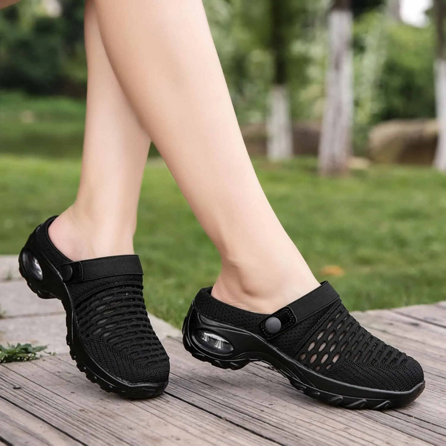 Women's Mules Clogs Shoes Breathable Mesh Wedge Walking Shoes Split Sole Platform Sneakers Sandals