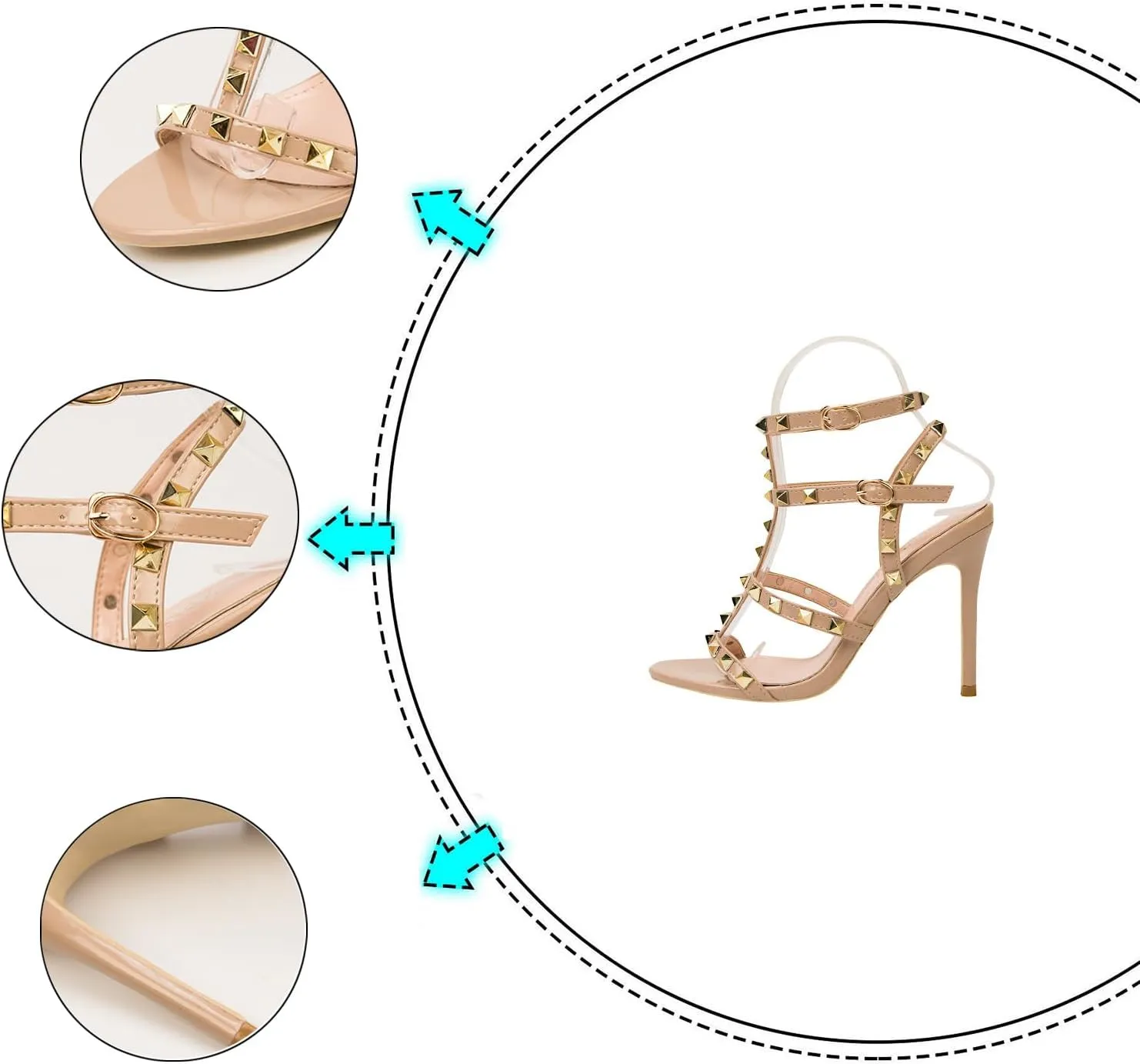 Women's Open Toe Slingback Stiletto Dress Sandals, Comfortable Adjustable Ankle Strap Buckle Fashion Rivet High Heel Sandals