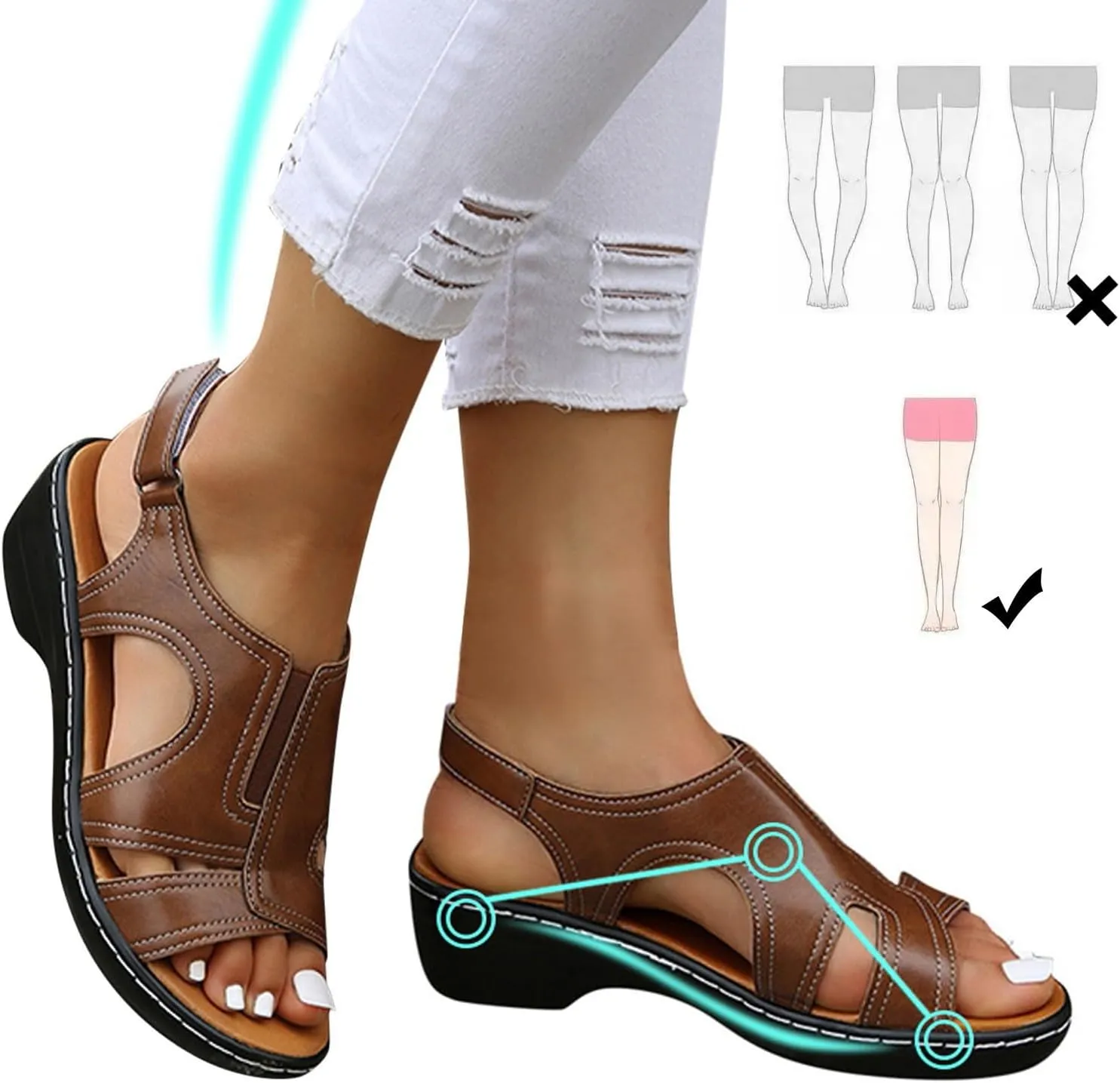 Womens Orthopedic Sandals Dressy Wide Width Strap Open Toe Wedge Sandals Platform Summer Shoes with Arch Support