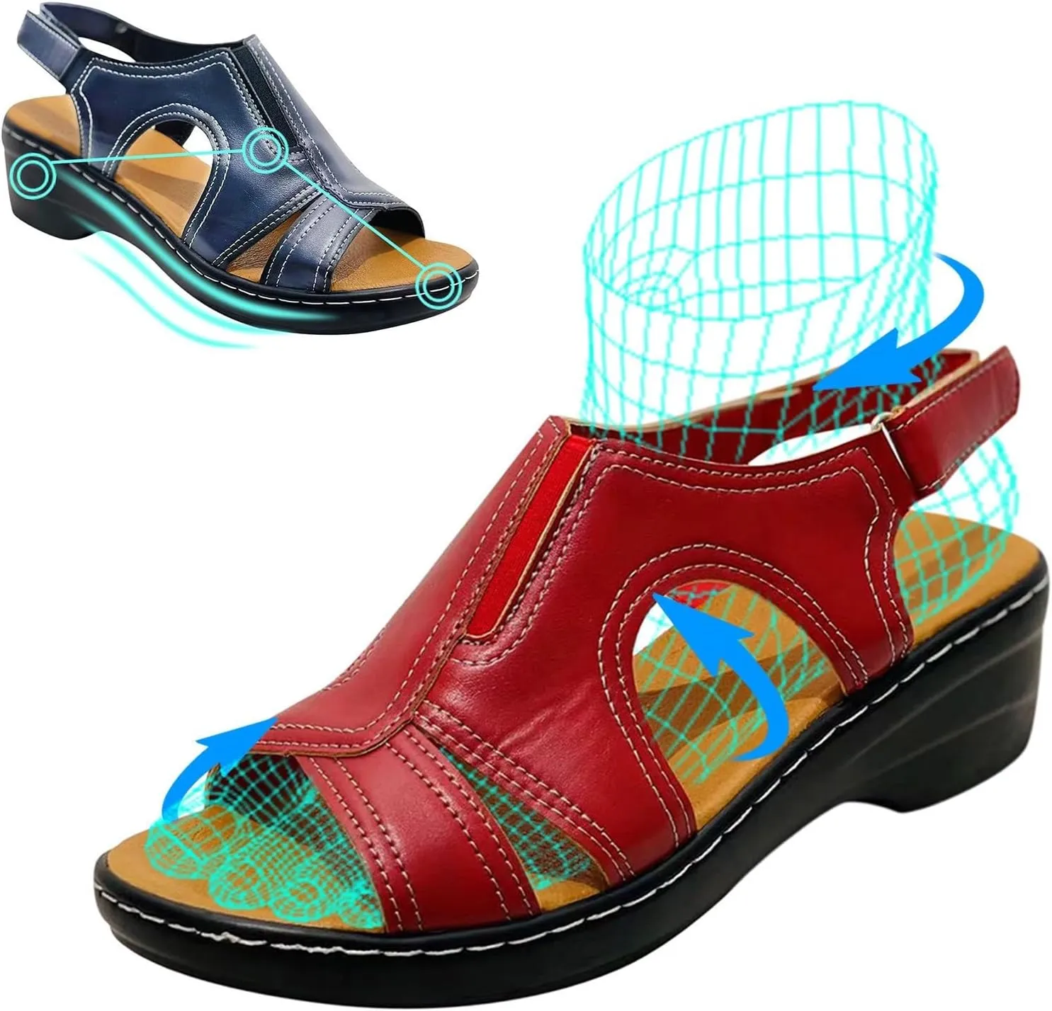 Womens Orthopedic Sandals Dressy Wide Width Strap Open Toe Wedge Sandals Platform Summer Shoes with Arch Support