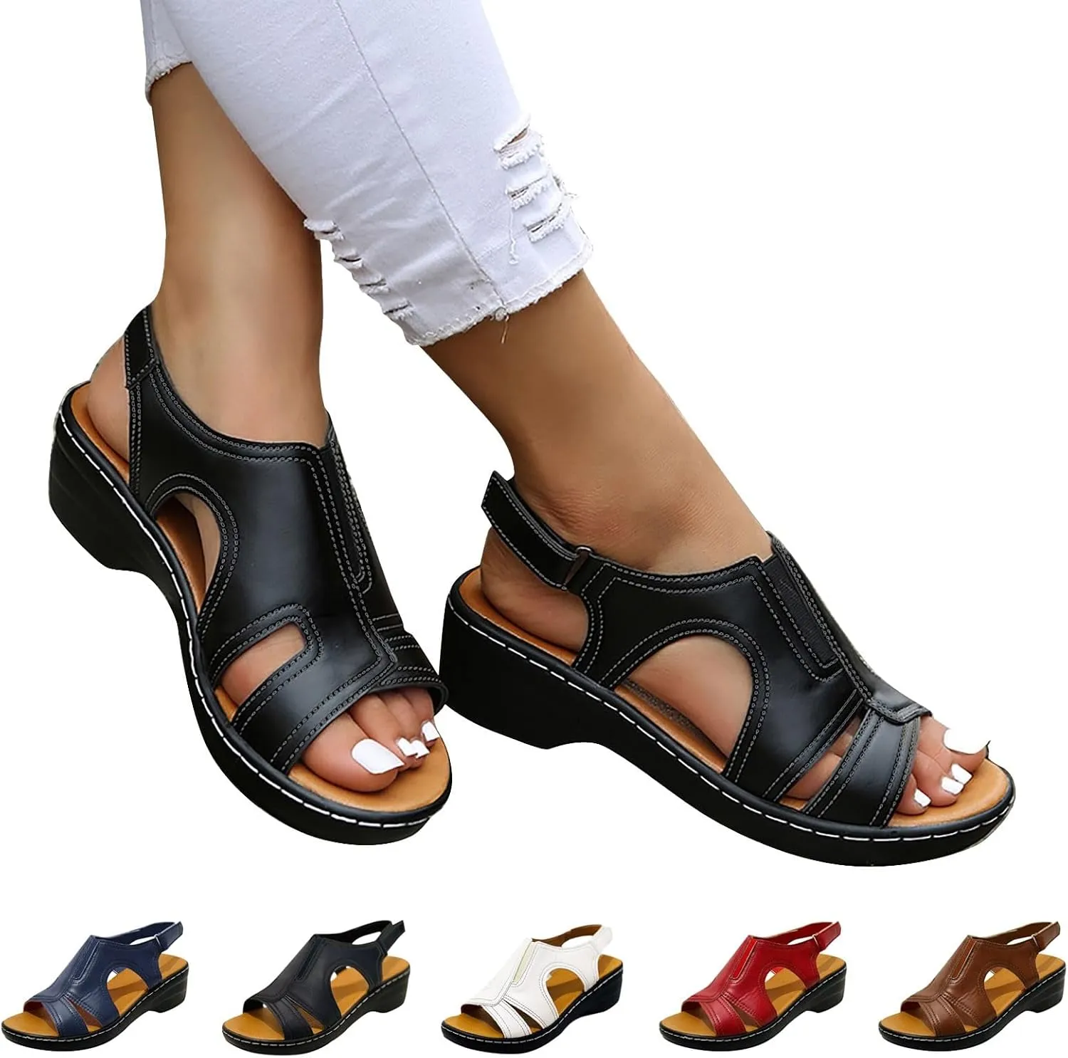 Womens Orthopedic Sandals Dressy Wide Width Strap Open Toe Wedge Sandals Platform Summer Shoes with Arch Support