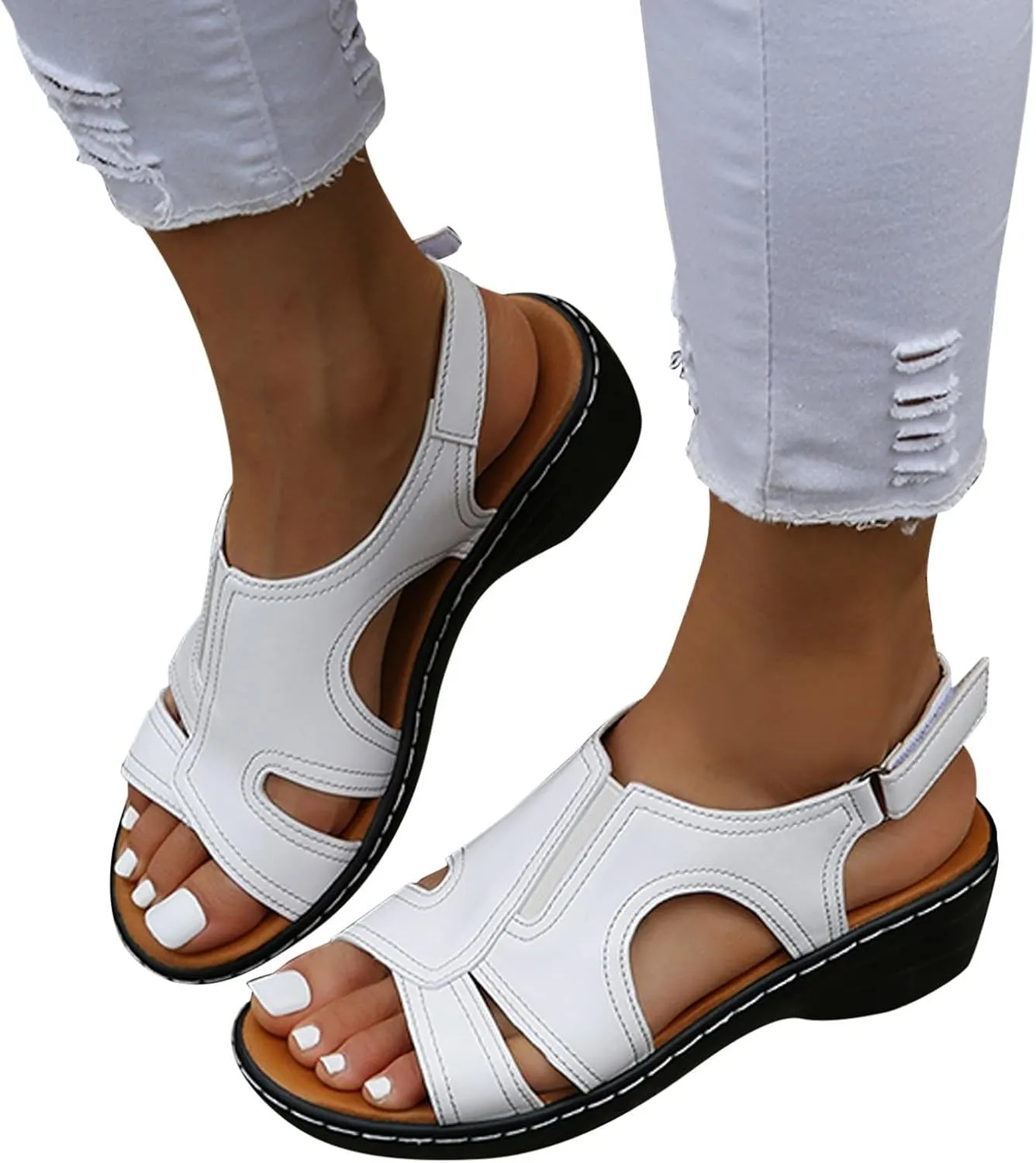 Womens Orthopedic Sandals Dressy Wide Width Strap Open Toe Wedge Sandals Platform Summer Shoes with Arch Support