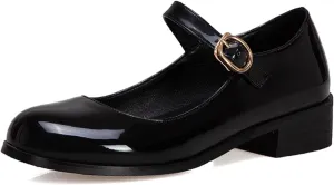 Womens Patent Mary Jane Flats Closed Toe Comfortable Shoes