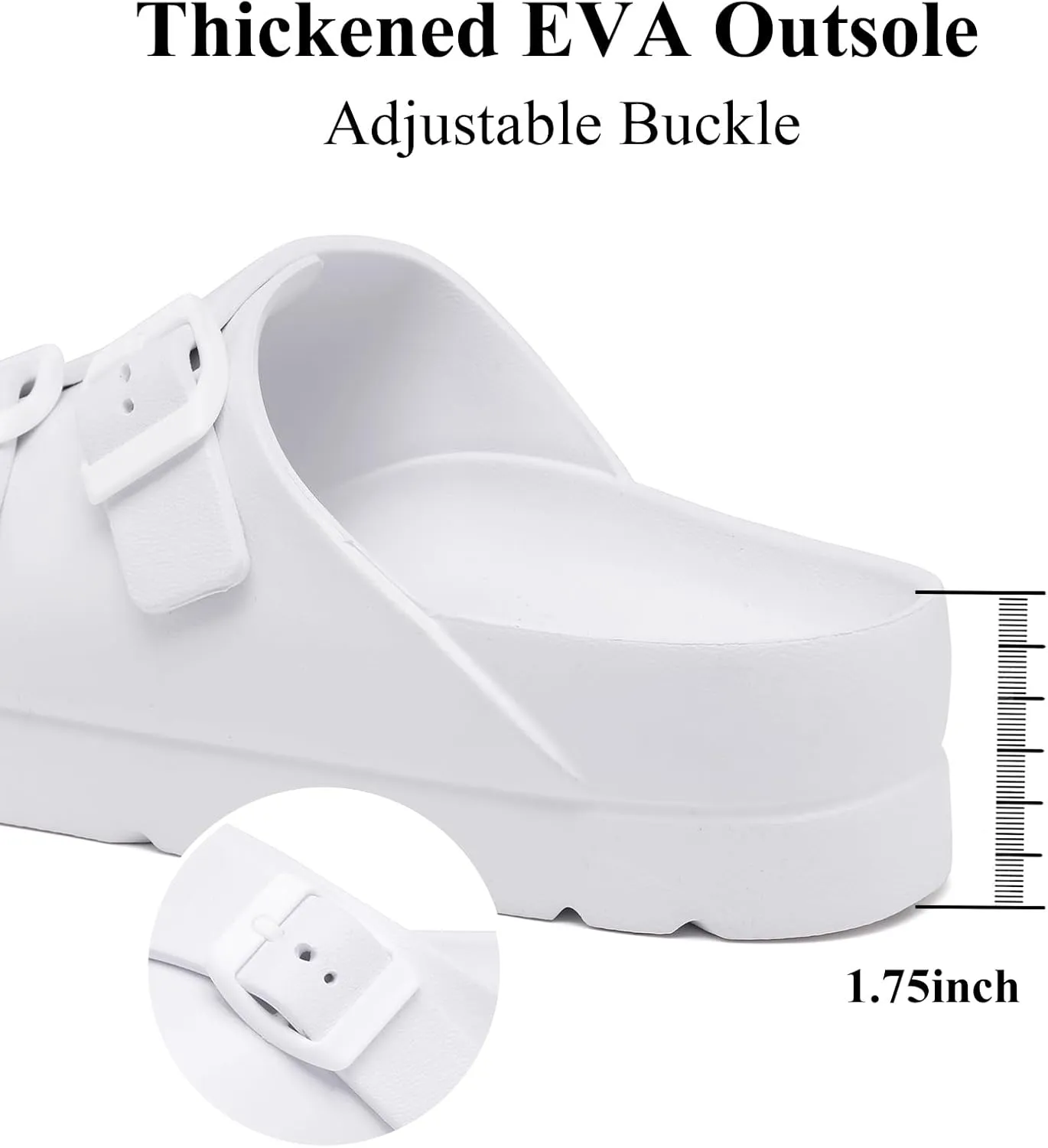 Womens Platform Sandals with Arch Support, Adjustable Buckle Beach Sandal Woman Comfort Lightweight Ultra Cushion EVA Slides